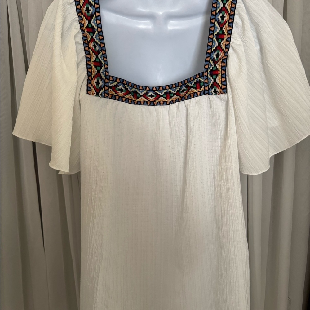 Summer Blouse with White Boxy appearance with Flutter Sleeves and Bib Collar